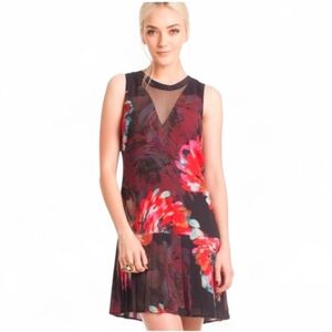 NWOT TRINA TURK Shakira Floral Silk Contrast Abstract Drop Waist Dress - Medium